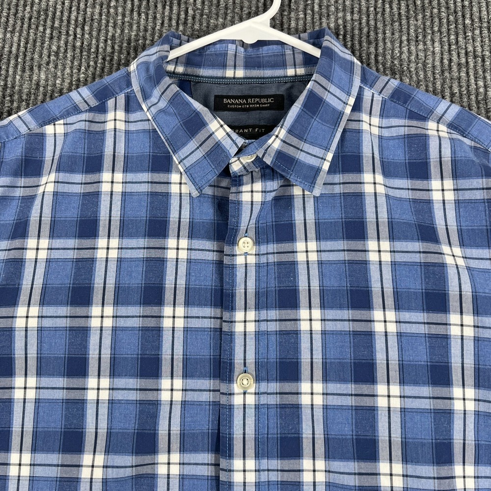Banana Republic Shirt Mens Large Blue Plaid Long Sleeve Button‎ Up Grant Fit
